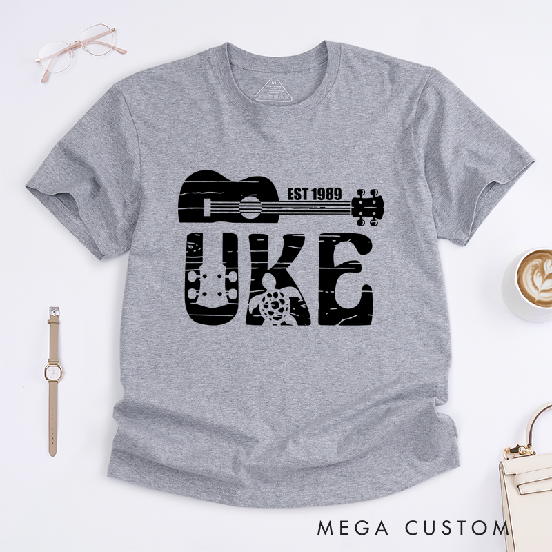 Personalized Classic T-Shirts Ukulele and Turtle Graphic Tee Perfect for Music and Ocean Lovers and Beach Gift