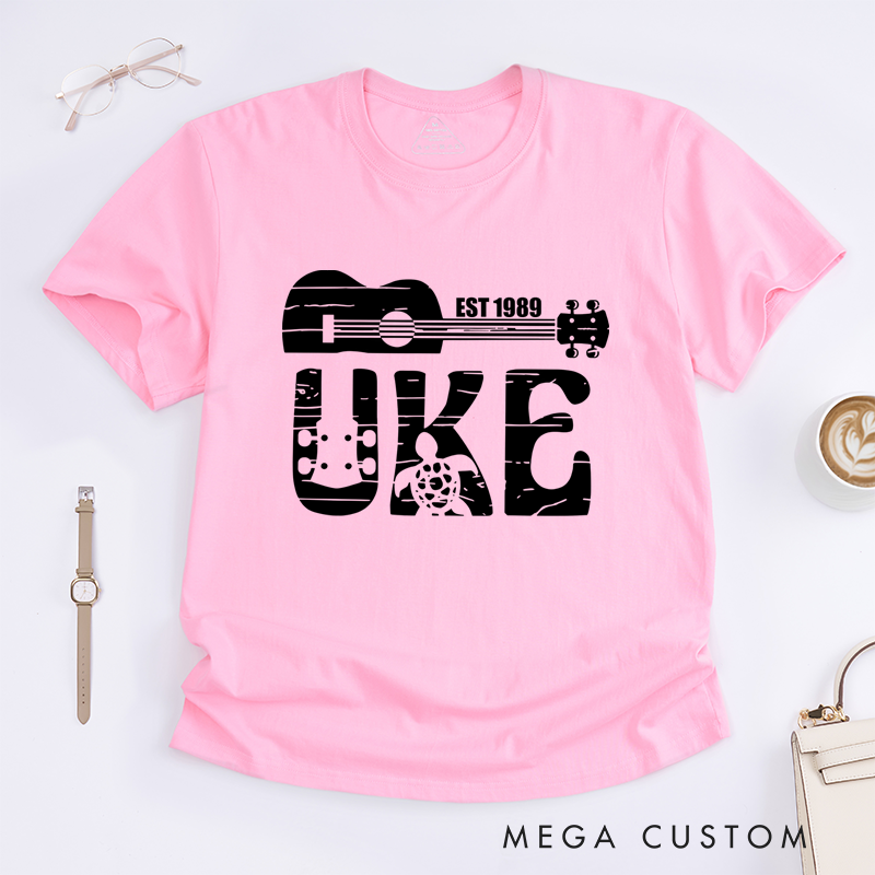 Personalized Classic T-Shirts Ukulele and Turtle Graphic Tee Perfect for Music and Ocean Lovers and Beach Gift