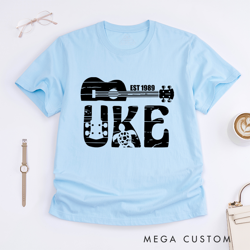 Personalized Classic T-Shirts Ukulele and Turtle Graphic Tee Perfect for Music and Ocean Lovers and Beach Gift