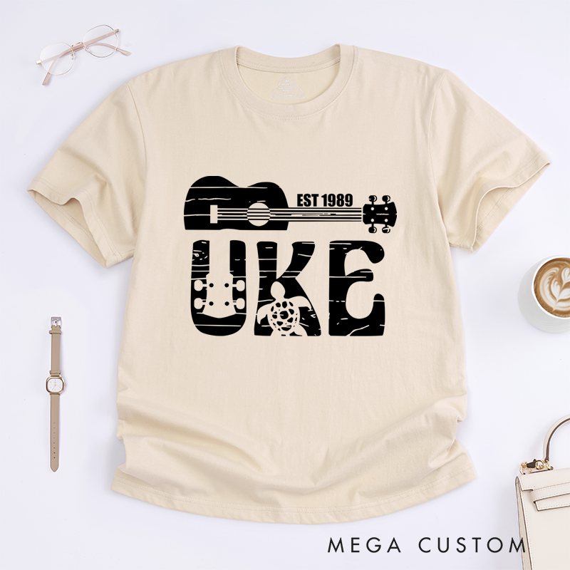 Personalized Classic T-Shirts Ukulele and Turtle Graphic Tee Perfect for Music and Ocean Lovers and Beach Gift
