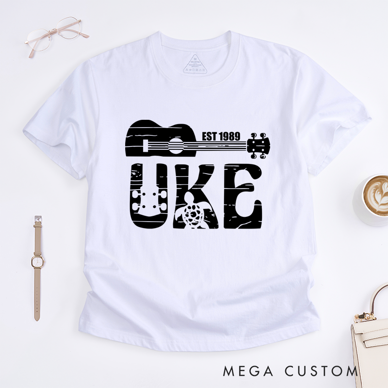 Personalized Classic T-Shirts Ukulele and Turtle Graphic Tee Perfect for Music and Ocean Lovers and Beach Gift