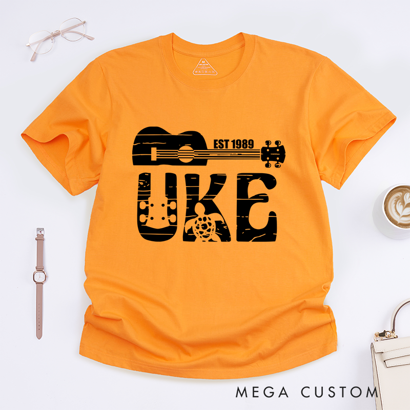 Personalized Classic T-Shirts Ukulele and Turtle Graphic Tee Perfect for Music and Ocean Lovers and Beach Gift