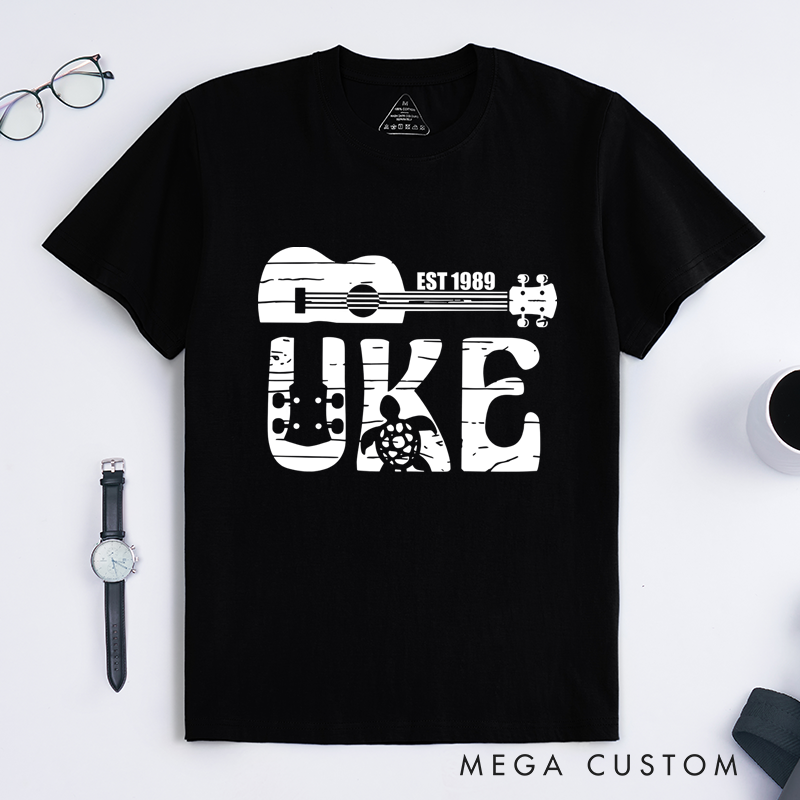 Personalized Classic T-Shirts Ukulele and Turtle Graphic Tee Perfect for Music and Ocean Lovers and Beach Gift