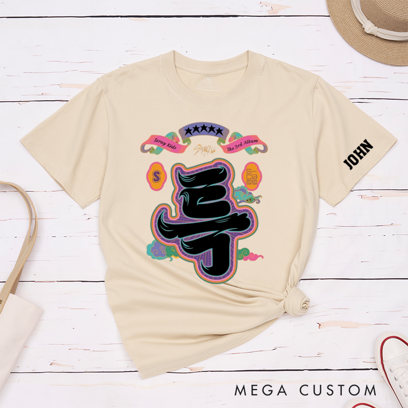 Personalized Classic T-Shirts Vibrant Graphic Tee with Bold Asian Calligraphy Design Trendy Streetwear for Music Lovers Gift