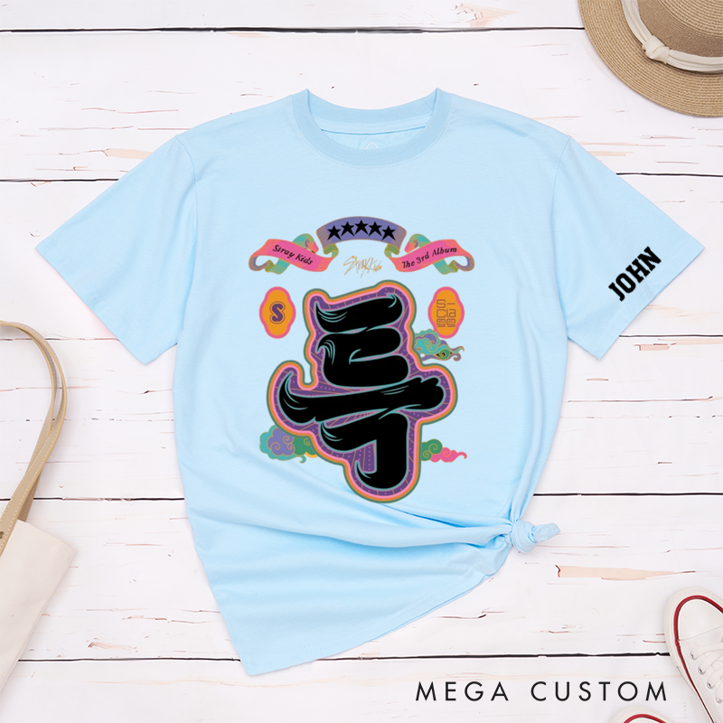 Personalized Classic T-Shirts Vibrant Graphic Tee with Bold Asian Calligraphy Design Trendy Streetwear for Music Lovers Gift