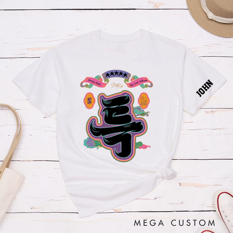 Personalized Classic T-Shirts Vibrant Graphic Tee with Bold Asian Calligraphy Design Trendy Streetwear for Music Lovers Gift