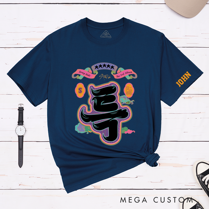 Personalized Classic T-Shirts Vibrant Graphic Tee with Bold Asian Calligraphy Design Trendy Streetwear for Music Lovers Gift