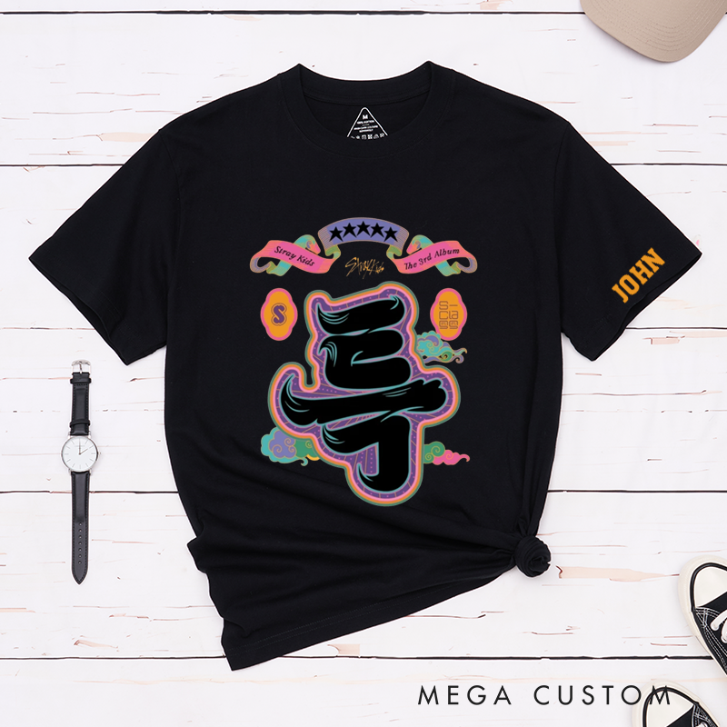 Personalized Classic T-Shirts Vibrant Graphic Tee with Bold Asian Calligraphy Design Trendy Streetwear for Music Lovers Gift