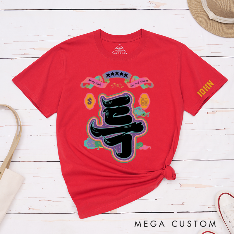Personalized Classic T-Shirts Vibrant Graphic Tee with Bold Asian Calligraphy Design Trendy Streetwear for Music Lovers Gift