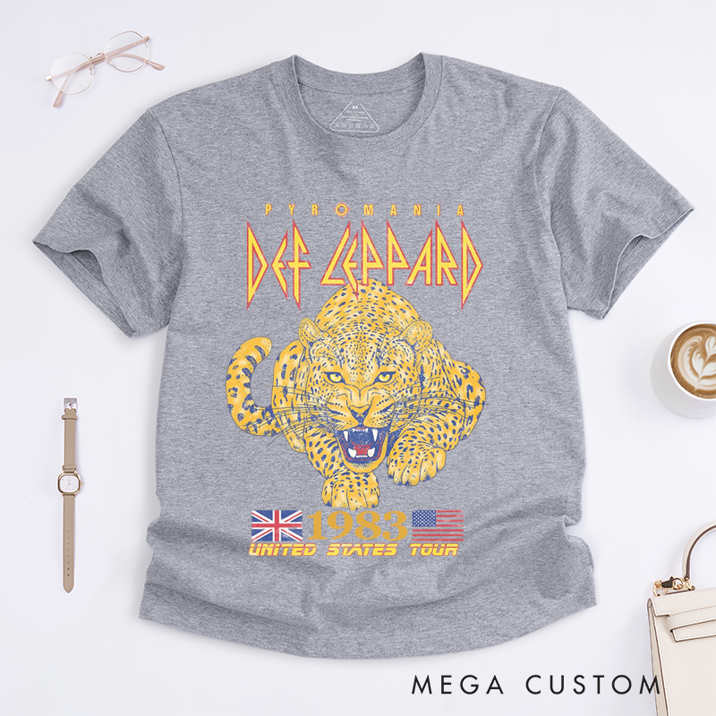Personalized Classic T-Shirts Vintage 1983 Rock Tour and Retro Leopard Graphic Tee and Classic Band Style Apparel Perfect for Music Lovers T-Shirt