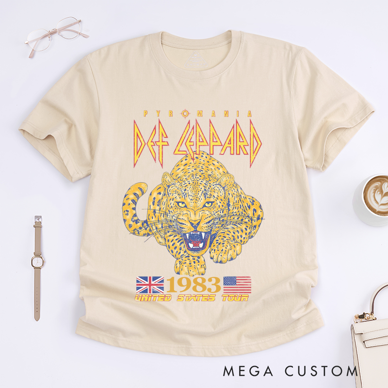 Personalized Classic T-Shirts Vintage 1983 Rock Tour and Retro Leopard Graphic Tee and Classic Band Style Apparel Perfect for Music Lovers T-Shirt