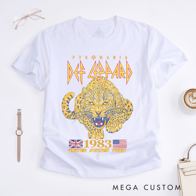 Personalized Classic T-Shirts Vintage 1983 Rock Tour and Retro Leopard Graphic Tee and Classic Band Style Apparel Perfect for Music Lovers T-Shirt