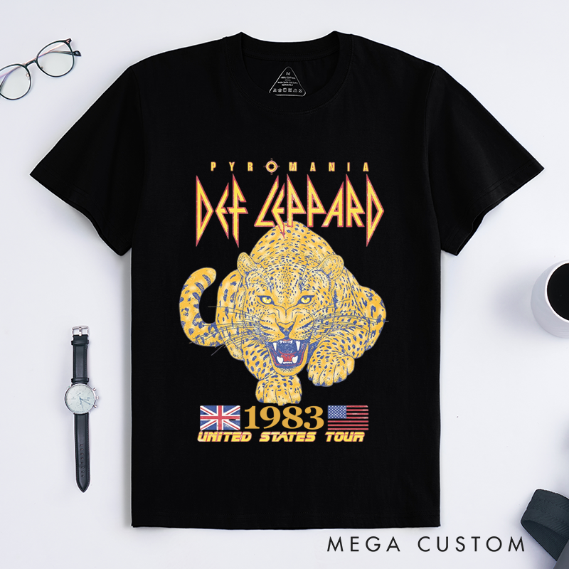 Personalized Classic T-Shirts Vintage 1983 Rock Tour and Retro Leopard Graphic Tee and Classic Band Style Apparel Perfect for Music Lovers T-Shirt