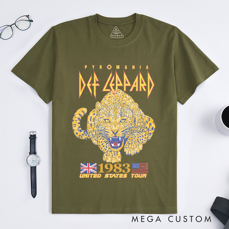 Personalized Classic T-Shirts Vintage 1983 Rock Tour and Retro Leopard Graphic Tee and Classic Band Style Apparel Perfect for Music Lovers T-Shirt