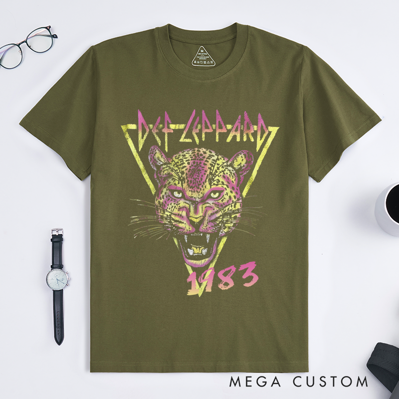 Personalized Classic T-Shirts Vintage Graphic T Shirt Leopard Design Retro Rock Style Perfect Music Lovers and Vintage Lovers and Concert T-Shirt