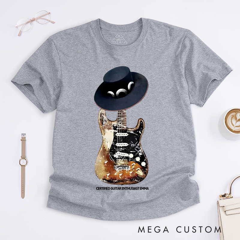 Personalized Classic T-Shirts Vintage Guitar and Hat Tee Perfect for Blues and Rock Music Fans Gift