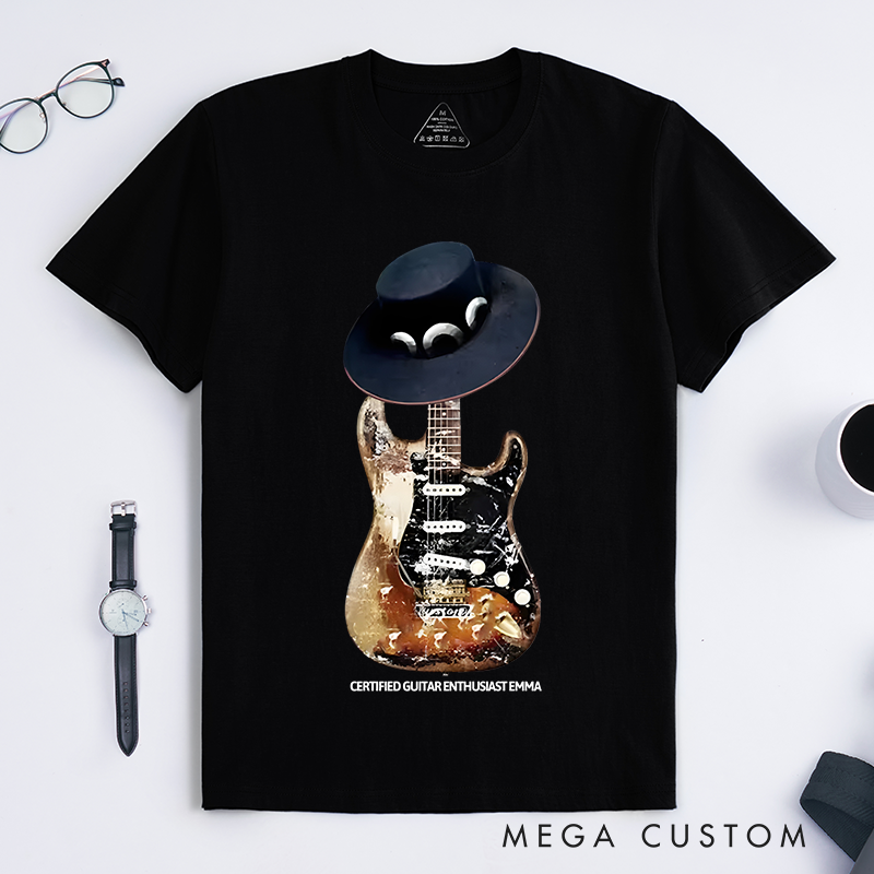 Personalized Classic T-Shirts Vintage Guitar and Hat Tee Perfect for Blues and Rock Music Fans Gift