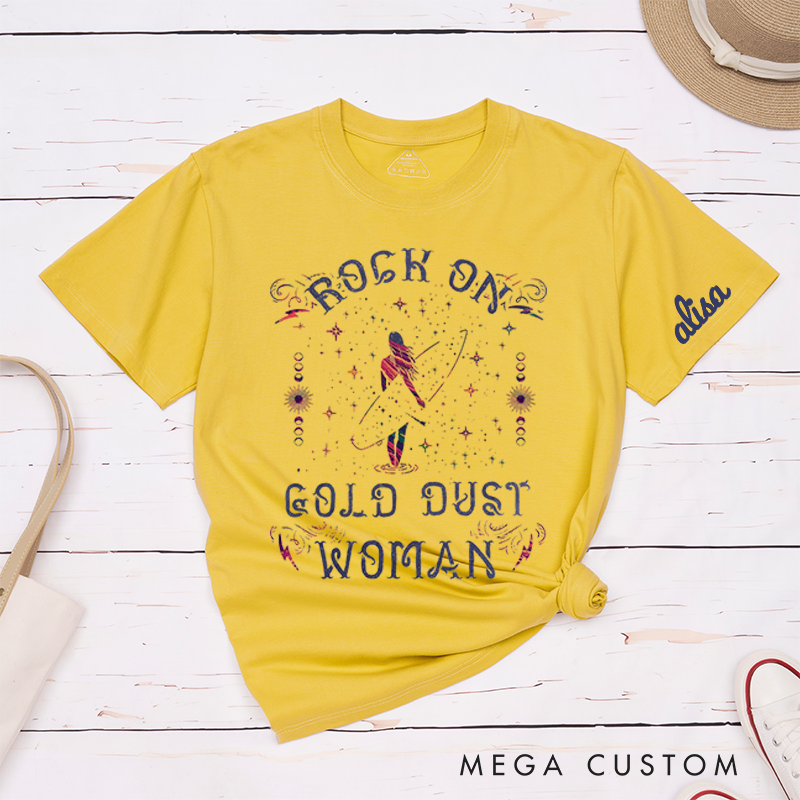 Personalized Classic T-Shirts Vintage Style Rock on Gold Dust Woman Tee Perfect for Retro Fashion Enthusiasts and Music Lovers Gift