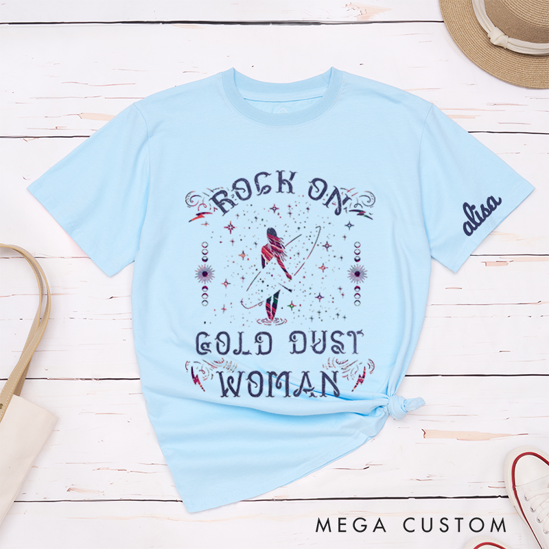Personalized Classic T-Shirts Vintage Style Rock on Gold Dust Woman Tee Perfect for Retro Fashion Enthusiasts and Music Lovers Gift