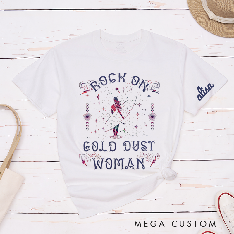 Personalized Classic T-Shirts Vintage Style Rock on Gold Dust Woman Tee Perfect for Retro Fashion Enthusiasts and Music Lovers Gift