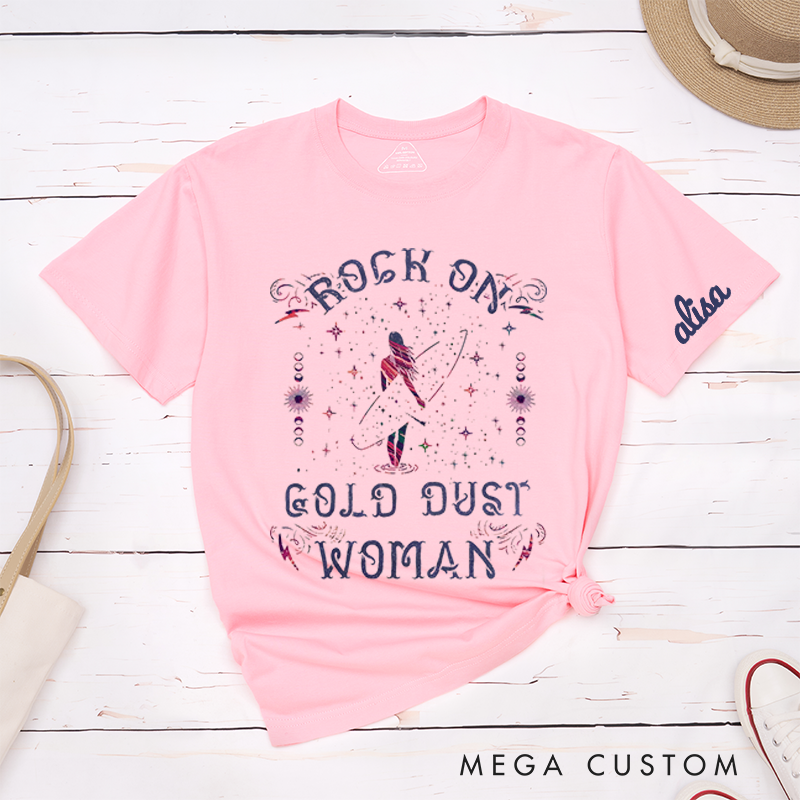 Personalized Classic T-Shirts Vintage Style Rock on Gold Dust Woman Tee Perfect for Retro Fashion Enthusiasts and Music Lovers Gift