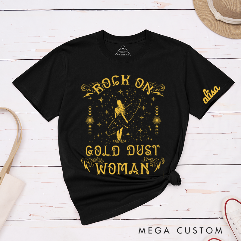 Personalized Classic T-Shirts Vintage Style Rock on Gold Dust Woman Tee Perfect for Retro Fashion Enthusiasts and Music Lovers Gift