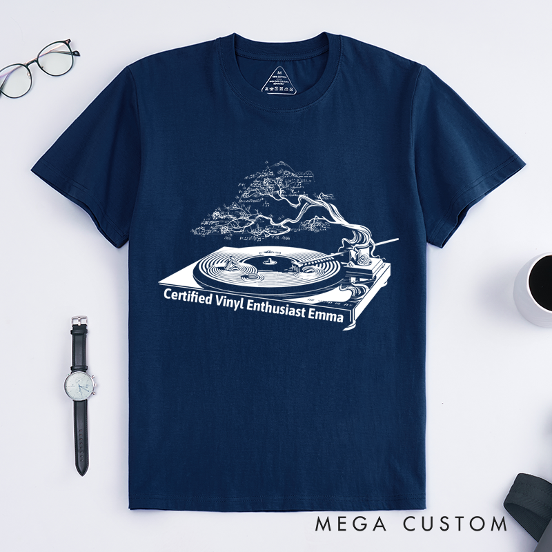 Personalized Classic T-Shirts Vinyl Record Player and Unique Bonsai Tree and Turntable Tee Perfect for Music Lovers and Retro Vinyl Enthusiasts