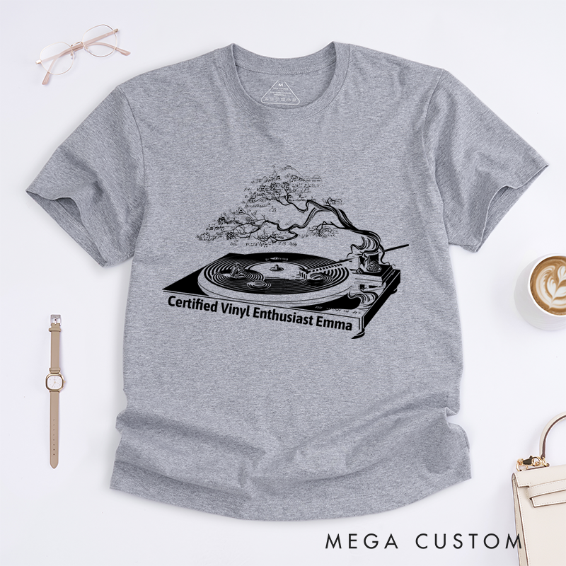Personalized Classic T-Shirts Vinyl Record Player and Unique Bonsai Tree and Turntable Tee Perfect for Music Lovers and Retro Vinyl Enthusiasts