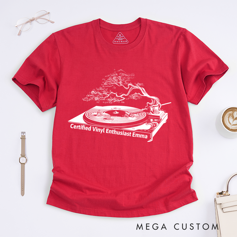 Personalized Classic T-Shirts Vinyl Record Player and Unique Bonsai Tree and Turntable Tee Perfect for Music Lovers and Retro Vinyl Enthusiasts