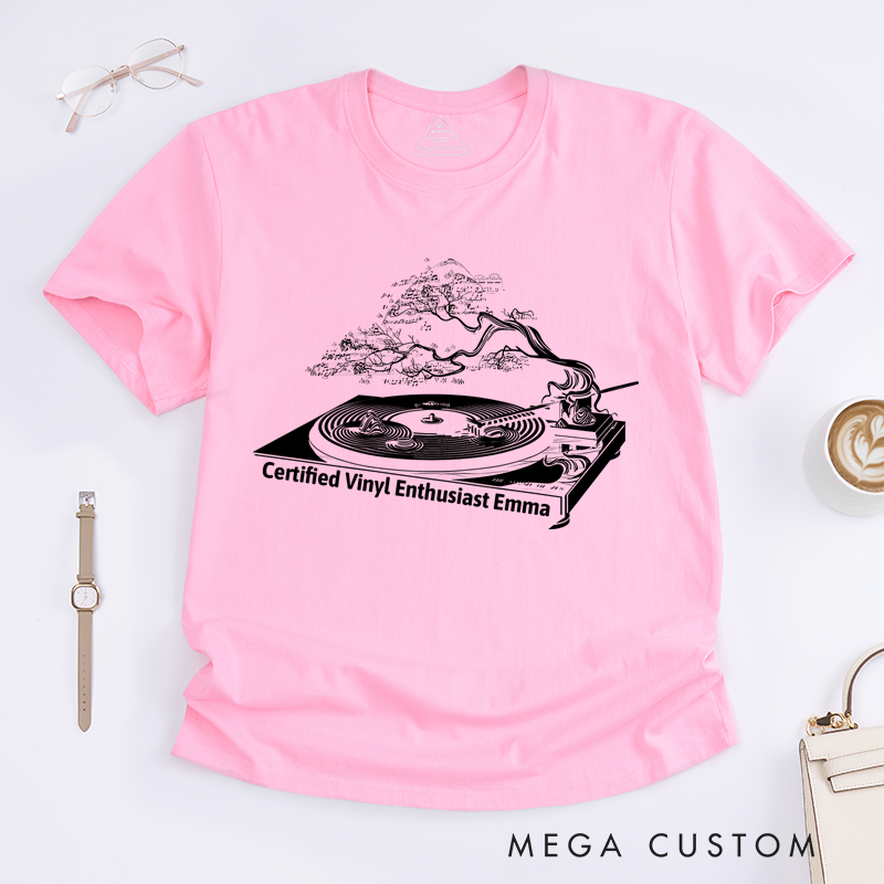 Personalized Classic T-Shirts Vinyl Record Player and Unique Bonsai Tree and Turntable Tee Perfect for Music Lovers and Retro Vinyl Enthusiasts