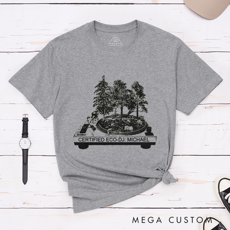 Personalized Classic T-Shirts Vinyl Record and Turntable Forest and Rock N Roll and Turntable T-Shirt