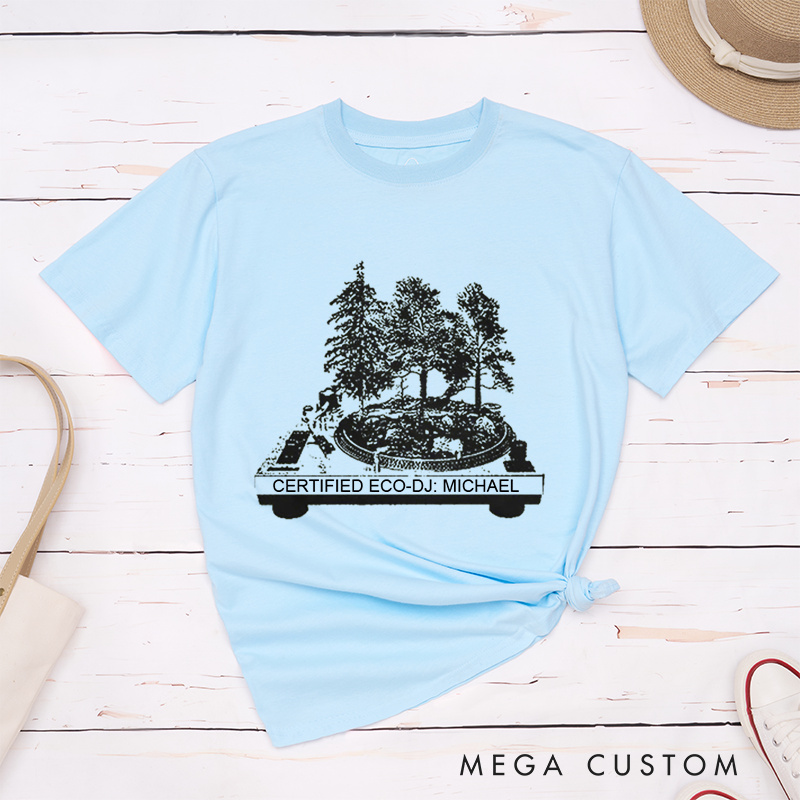 Personalized Classic T-Shirts Vinyl Record and Turntable Forest and Rock N Roll and Turntable T-Shirt