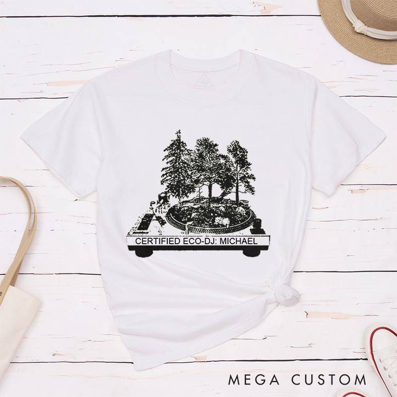 Personalized Classic T-Shirts Vinyl Record and Turntable Forest and Rock N Roll and Turntable T-Shirt