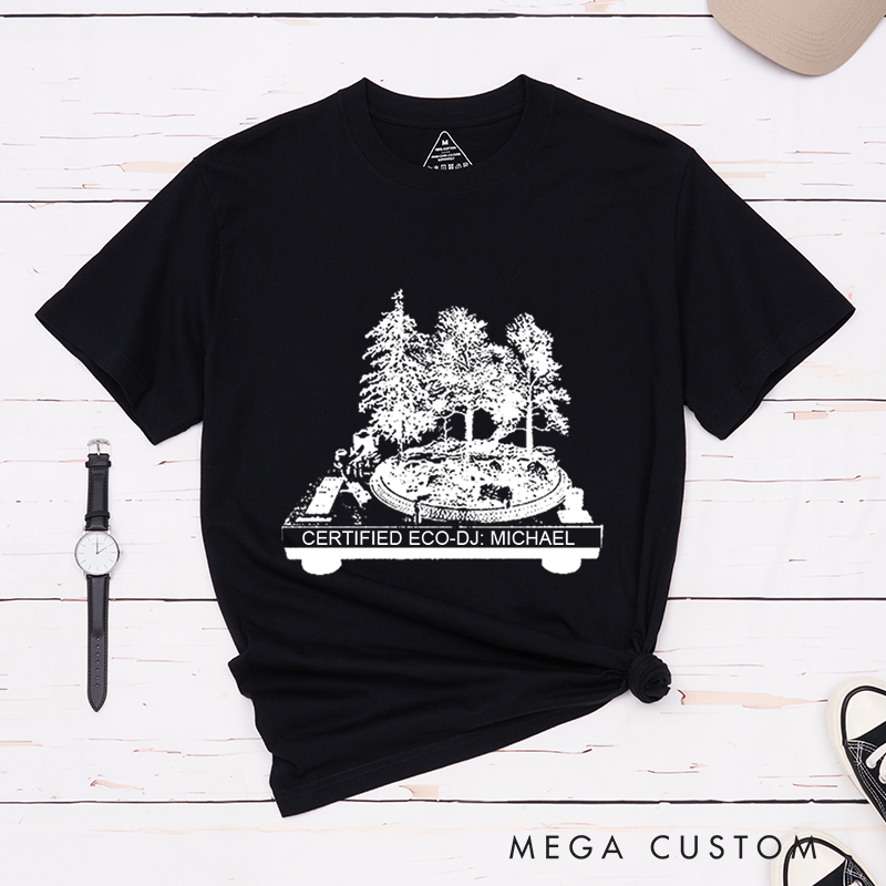 Personalized Classic T-Shirts Vinyl Record and Turntable Forest and Rock N Roll and Turntable T-Shirt