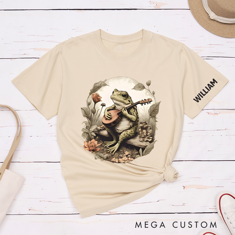 Personalized Classic T-Shirts Whimsical Frog Musician and Unique Swamp-Inspired Graphic Tee