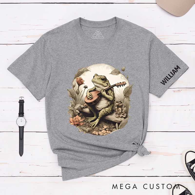 Personalized Classic T-Shirts Whimsical Frog Musician and Unique Swamp-Inspired Graphic Tee