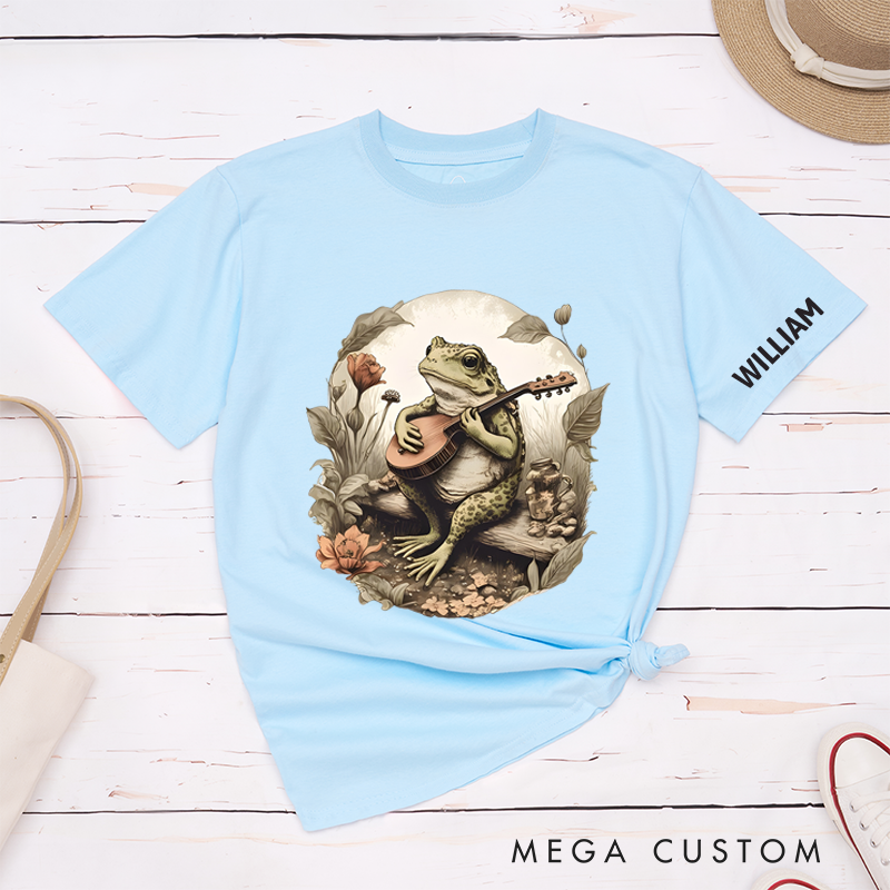 Personalized Classic T-Shirts Whimsical Frog Musician and Unique Swamp-Inspired Graphic Tee