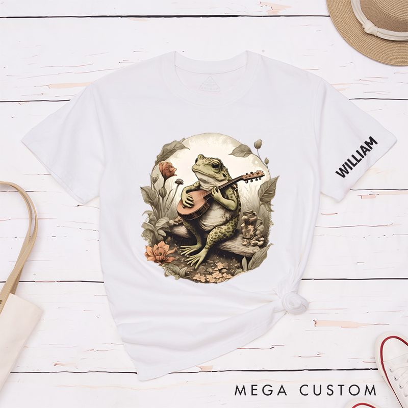 Personalized Classic T-Shirts Whimsical Frog Musician and Unique Swamp-Inspired Graphic Tee