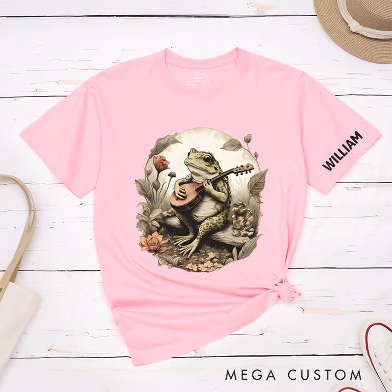 Personalized Classic T-Shirts Whimsical Frog Musician and Unique Swamp-Inspired Graphic Tee