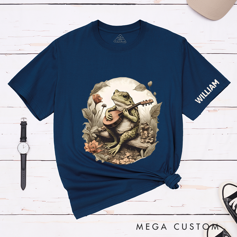 Personalized Classic T-Shirts Whimsical Frog Musician and Unique Swamp-Inspired Graphic Tee