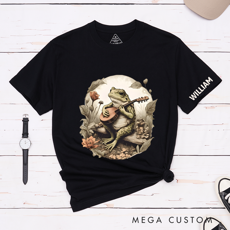 Personalized Classic T-Shirts Whimsical Frog Musician and Unique Swamp-Inspired Graphic Tee