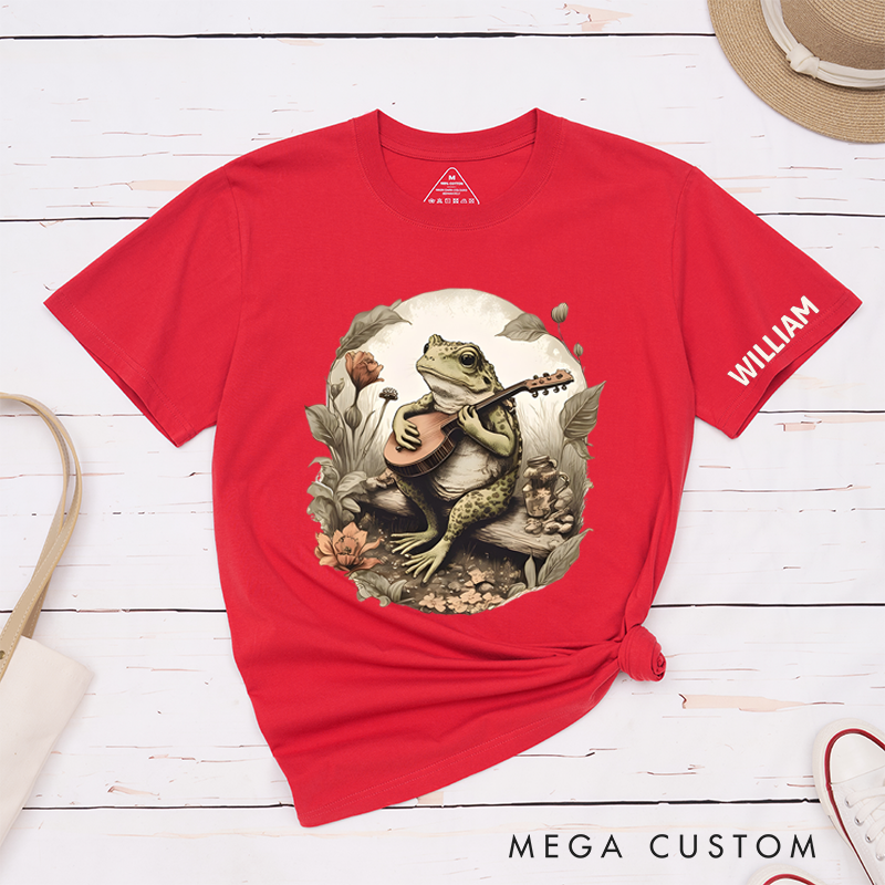 Personalized Classic T-Shirts Whimsical Frog Musician and Unique Swamp-Inspired Graphic Tee