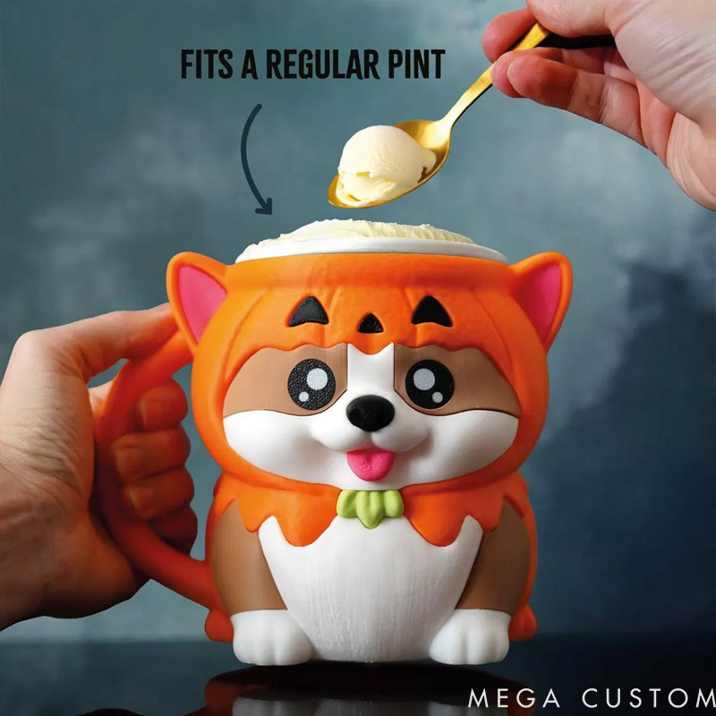 Personalized Corgi Ice Cream Pint Holder 3D Printed with Spoon Slots & Snack Drawer for Pet Pet Lover For Dog Lover