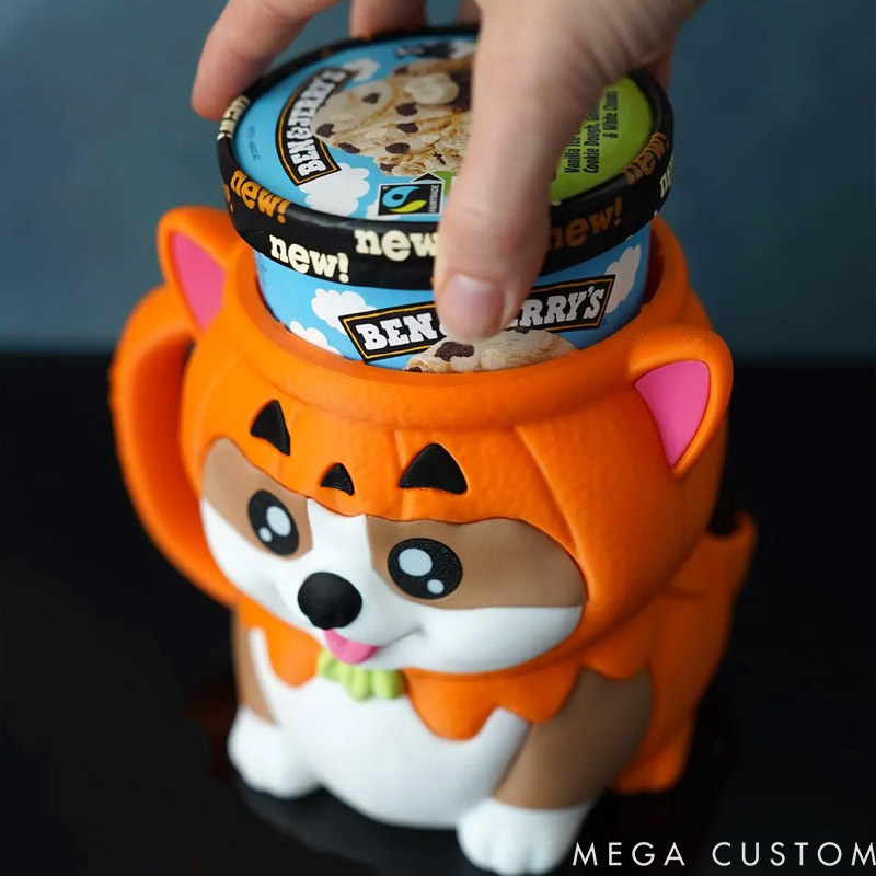 Personalized Corgi Ice Cream Pint Holder 3D Printed with Spoon Slots & Snack Drawer for Pet Pet Lover For Dog Lover