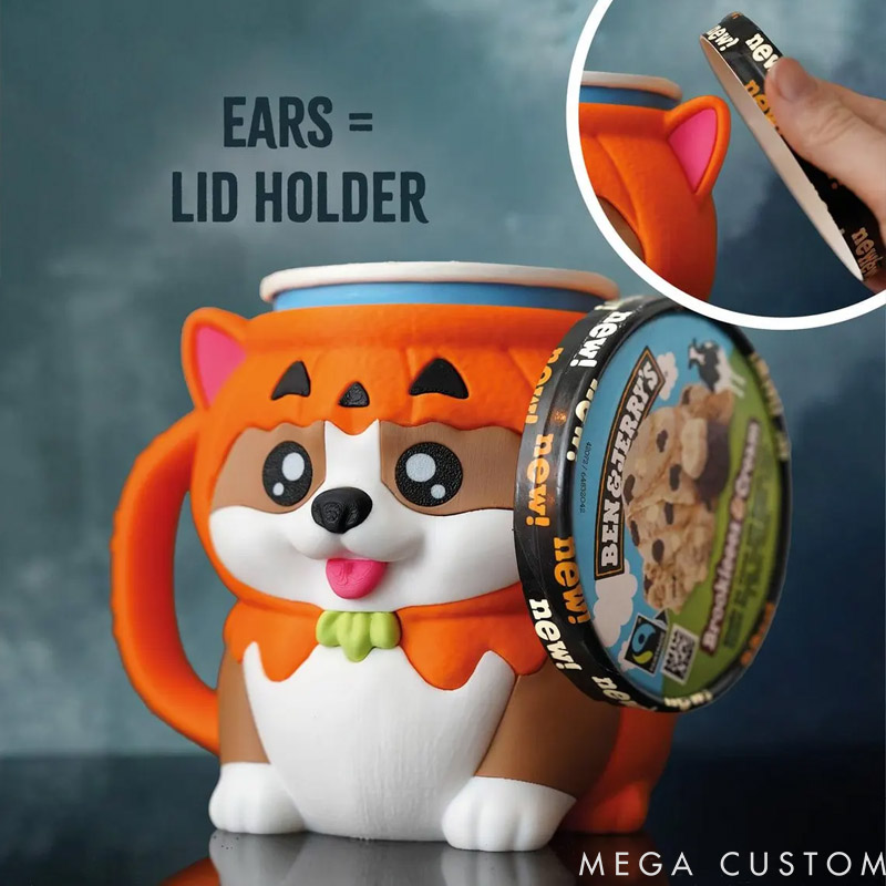 Personalized Corgi Ice Cream Pint Holder 3D Printed with Spoon Slots & Snack Drawer for Pet Pet Lover For Dog Lover