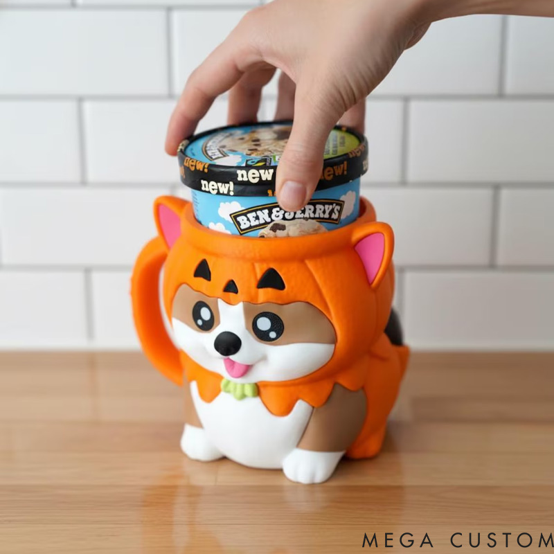 Personalized Corgi Ice Cream Pint Holder 3D Printed with Spoon Slots & Snack Drawer for Pet Pet Lover For Dog Lover