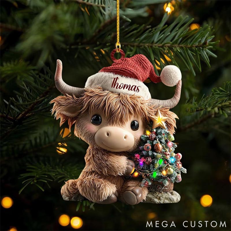 Personalized Cow Lover Highland Cow Christmas Ornament