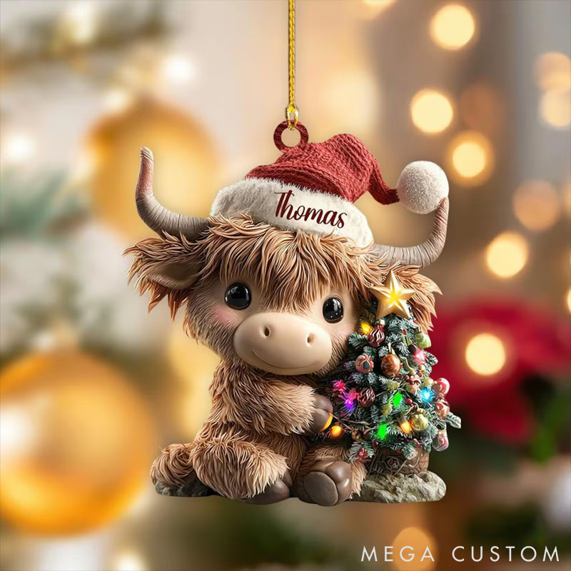 Personalized Cow Lover Highland Cow Christmas Ornament
