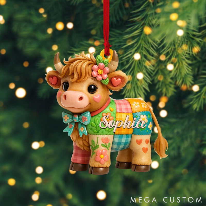 Personalized Cow Lover Highland Cow Christmas Ornament