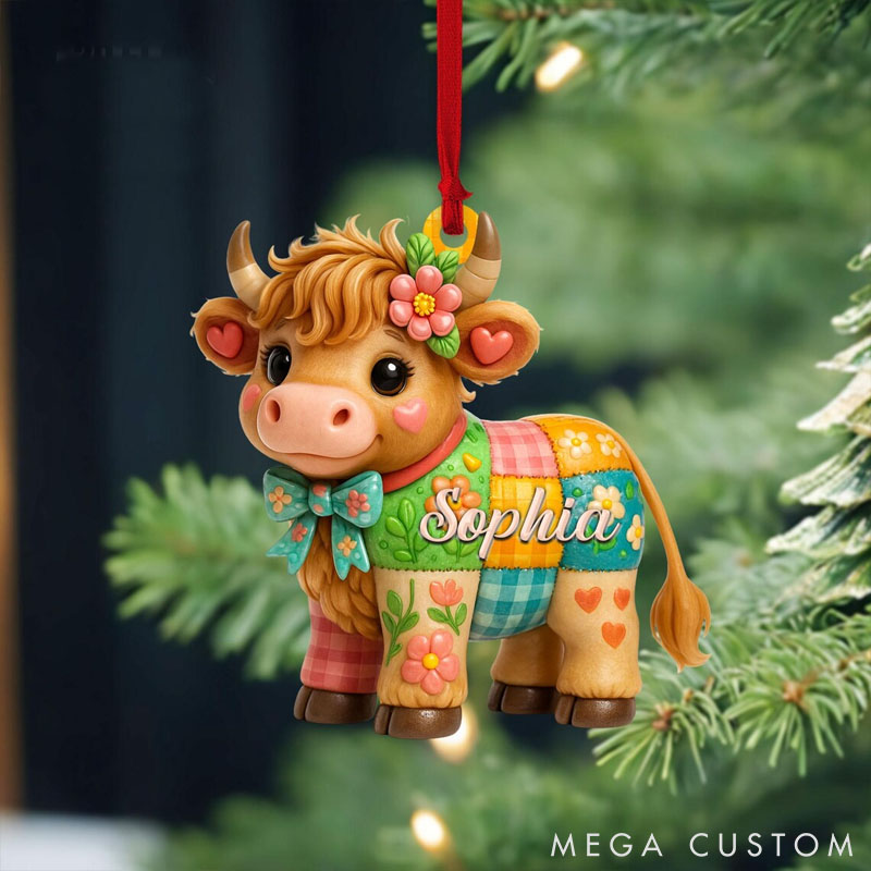 Personalized Cow Lover Highland Cow Christmas Ornament